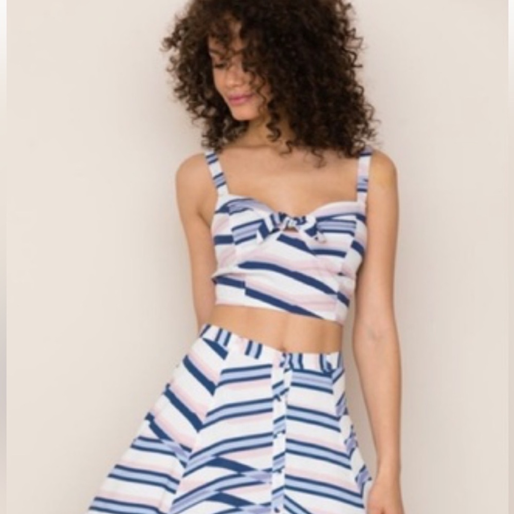 Yumi Kim “Siren Top” in Bermuda Hyde Blue & Pink Striped Cropped Top.